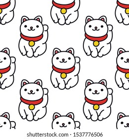 maneki neko seamless doodle pattern, vector illustration