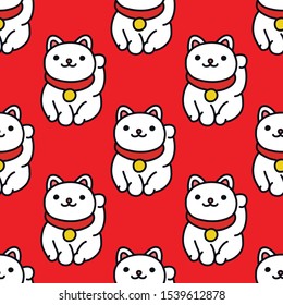 maneki neko seamless doodle pattern, vector illustration