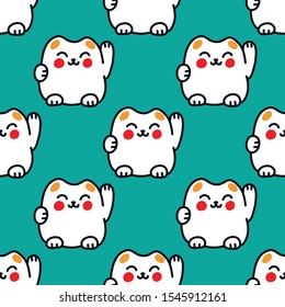 maneki neko seamless doodle pattern, vector illustration