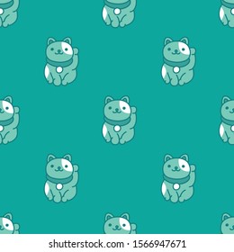 maneki neko seamless doodle pattern, vector illustration