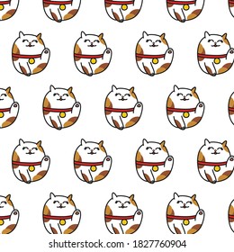 maneki neko seamless doodle pattern, vector illustration