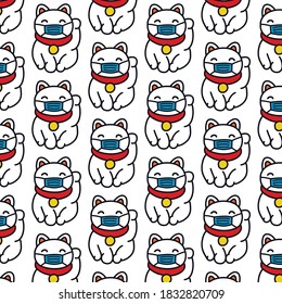 patrón de doodle ininterrumpido de maneki neko, ilustración vectorial