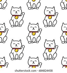 maneki neko seamless doodle pattern