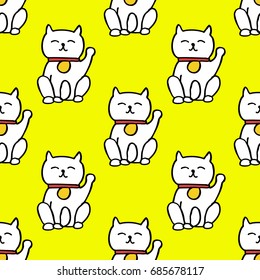 maneki neko seamless doodle pattern