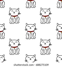 maneki neko seamless doodle pattern