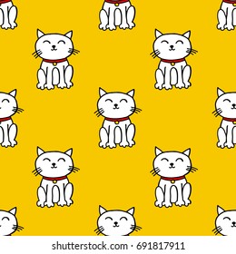 maneki neko seamless doodle pattern