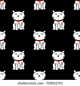 maneki neko seamless doodle pattern