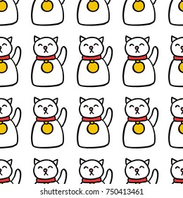 maneki neko seamless doodle pattern