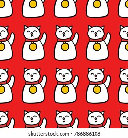 maneki neko seamless doodle pattern