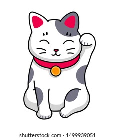 Maneki-neko. Cute kawaii cat for sticker, badge, patch. Simple vector illustration.
