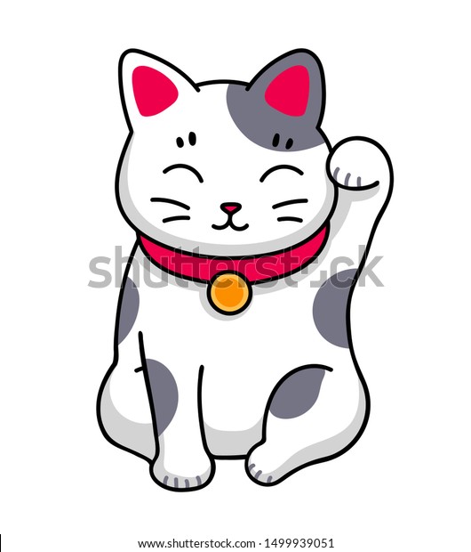 Vektor Stok Manekineko Cute Kawaii Cat Sticker Badge (Tanpa 