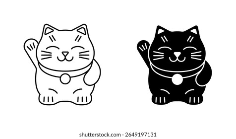 Maneki-neko ícone editável traçado e silhueta