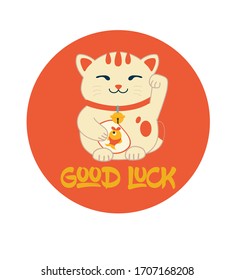 Maneki-neko japanese figurine bring good luck to the owner round sticker.