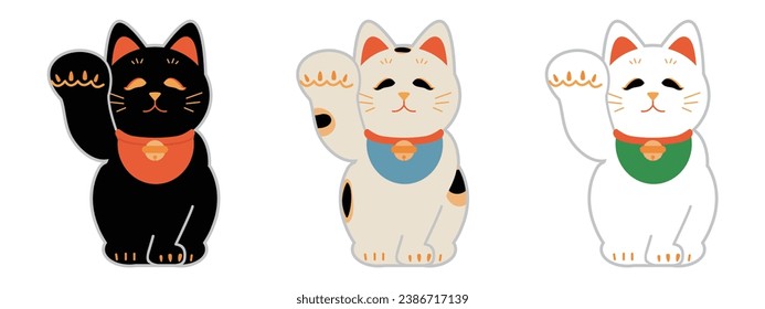 Maneki-neko, smiling, simple illustration material