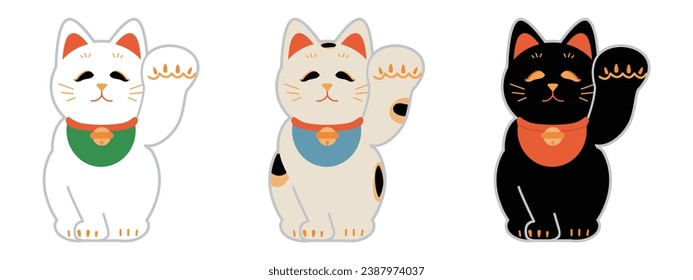 Maneki-neko, smiling, simple illustration material