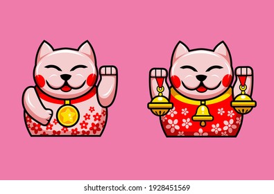 Maneki-neko. Source of wealth. Japanese culture. lucky cat with beckoning paw 