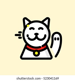 Maneki-neko vector illustration, Japanese cat beckoning paw