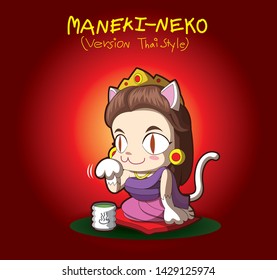 Maneki-Neko version thai woman, This is a common Thai & Japanese figurine (lucky charm, talisman) which is often believed to bring good luck to the owner. (a figurine catwoman statue beckoning happy)