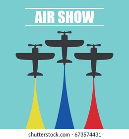 maneuvers of an fighter planes in the blue sky for air show banner. vector illustration