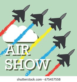 maneuvers of an fighter planes in the blue sky for air show banner. vector illustration