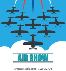 maneuvers of an fighter planes in the blue sky for air show banner. vector illustration