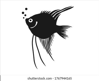 Manfish silhouette vector isolated on white. Angelfish icon vector with hand drawn style.