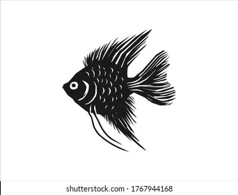 Manfish silhouette vector isolated on white. Angelfish icon vector with hand drawn style.