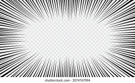 Líneas de marco de acción de la manga. Estilo de libro de historietas, fondo de explosión aislado en fondo transparente. Líneas radiales de movimiento. Ilustración de dibujos animados