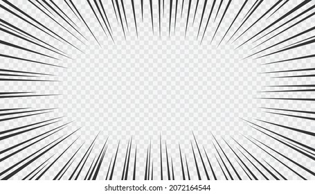 Manga Action-Rahmenlinien. Bewegung der Radiallinien. Comicbuch-Stil, Explosionshintergrund einzeln auf transparentem Hintergrund . Vektorgrafik