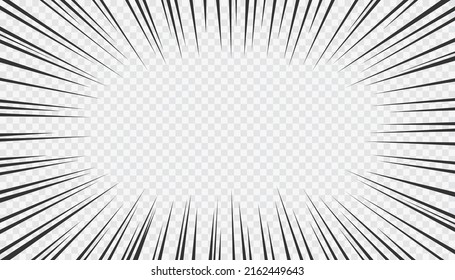 Manga Action-Rahmenlinien. Bewegung der Radiallinien. Comicbuch-Stil, Explosionshintergrund einzeln auf transparentem Hintergrund . Vektorgrafik
