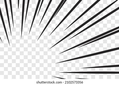 Manga action frame speed simple lines Motion radial lines isolated on transparent background Abstract explosive template banner Black and white monochrome vector retro illustration Comic book element