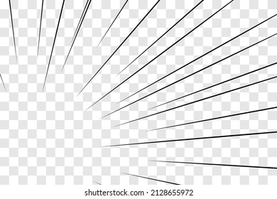 Manga action frame speed simple lines Motion radial lines isolated on transparent background Abstract explosive template banner Black and white monochrome vector retro illustration Comic book element