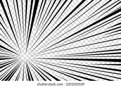 Manga action lines. Vector illustration. Motion radial lines isolated on transparent background