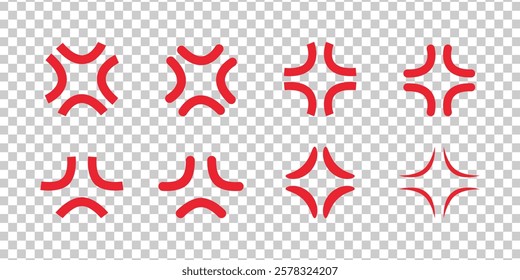 Manga anger or irritation symbols set. Angry anime icons manpu. Four crossing veins comic emblem. Vector illustration