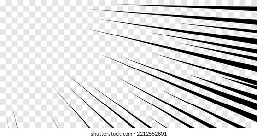 Manga anime action frame lines. Abstract explosive template with speed lines on transparent background. Motion radial lines. Flash explosion radial lines Vector illustration