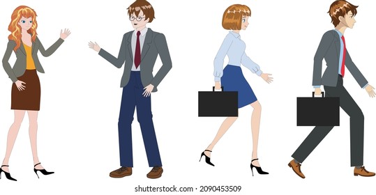 Manga Anime Business people, stansing and walking - Vector