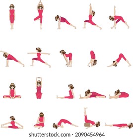 Manga Anime Character, Yoga Poses Set,  Healthy - Vector