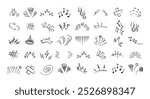 Manga or anime comic emoticon element graphic effects hand drawn doodle vector illustration set isolated on white background. Line style manga doodle line expression scribble anime mark collection.