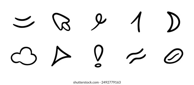 Manga or anime comic emoticon element graphic effects hand drawn doodle vector illustration set isolated on white background. Cartoon style manga