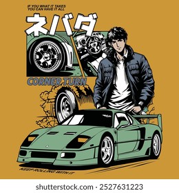 manga anime racing car art design vector for tshirt