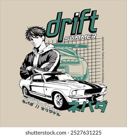 manga anime racing car art design vector for tshirt