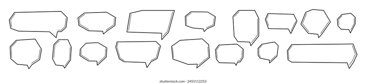 Manga or anime speech bubbles of various shapes in the form of comic book boxes. Templates are isolated on a white background.