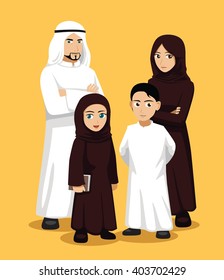 Manga Arab Family Cartoon Vector Illustration