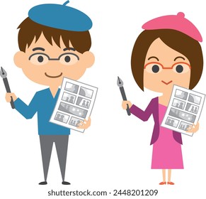 Manga artist image illustration (male and female set)