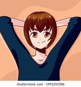 manga boy with brown hair and black pullover