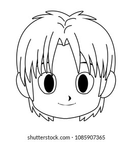 Manga boy face cartoon on black and white colors