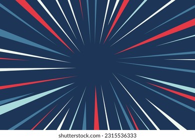  Manga brust frame. Comic book action lines. Cartoon background with colourful lines on blue background