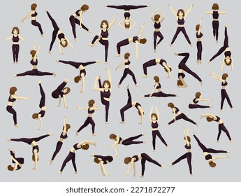 Manga Cartoon Gymnastic Poses Various Illustration Vector