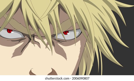 Manga character face. Banner for anime, manga, cartoon. Emotion of anger.