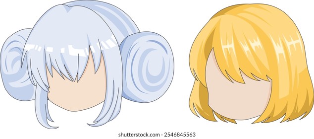 Manga chibi anime menina penteados definir vetor de cabelo